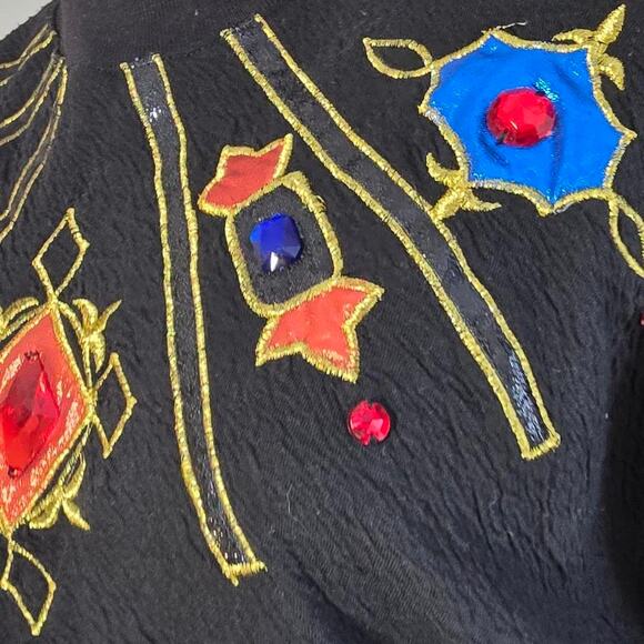 Vintage 90s/90s Kitsch Embroidered Bejeweled Crewneck Batwing Turtleneck Sweater - Picture 8 of 8